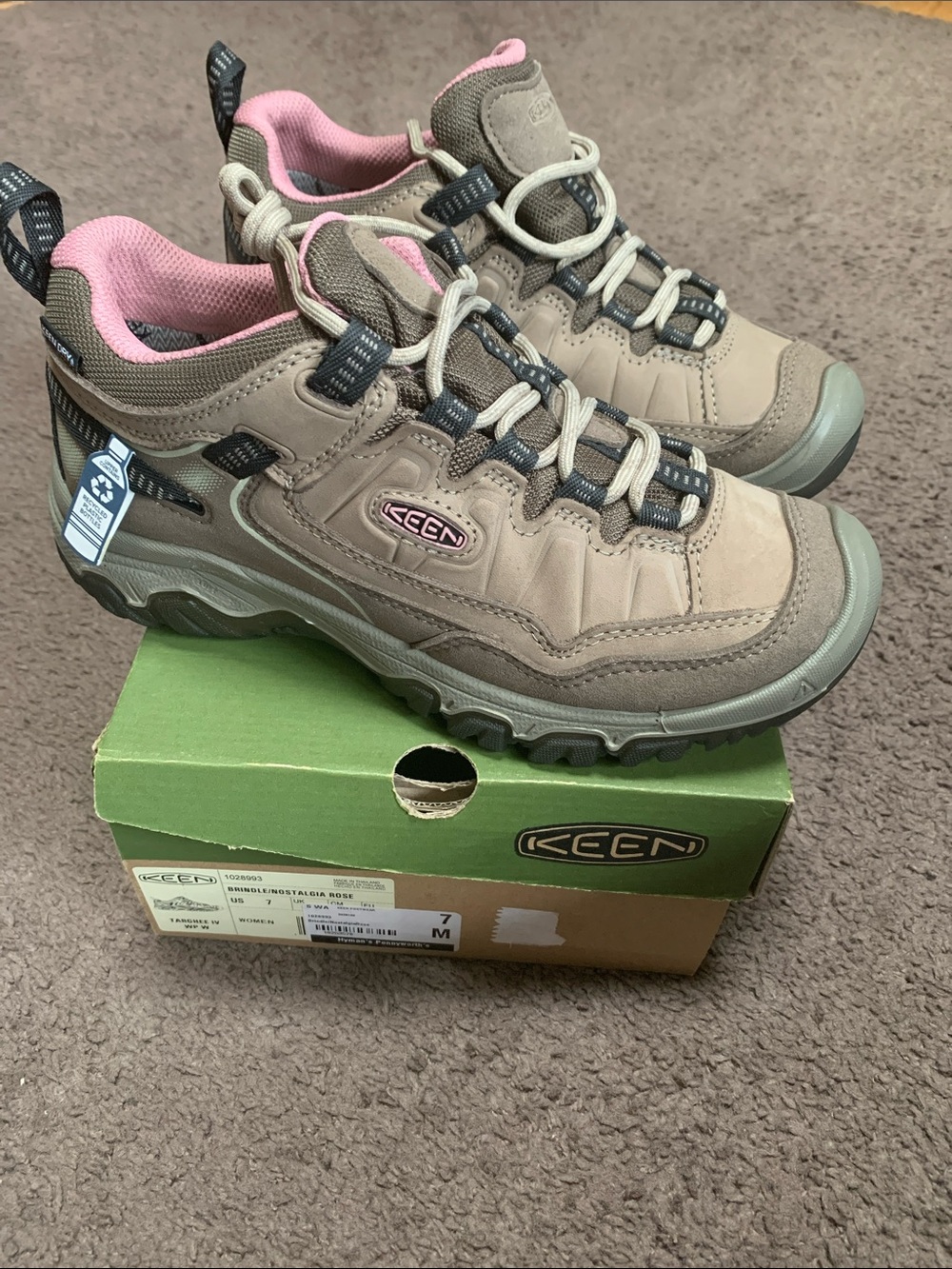 Keen Women's Brindle/Nostalgia Rose Targhee Iv Hiking Shoes with Pink Lining